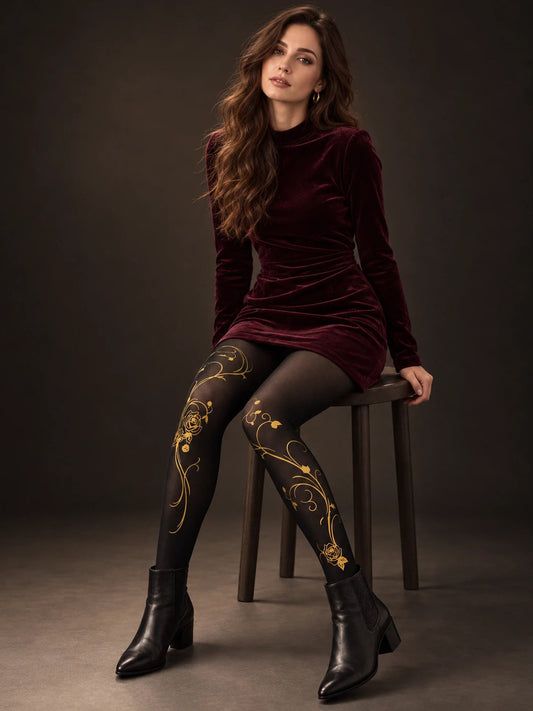 Black Rose Vine Tights
