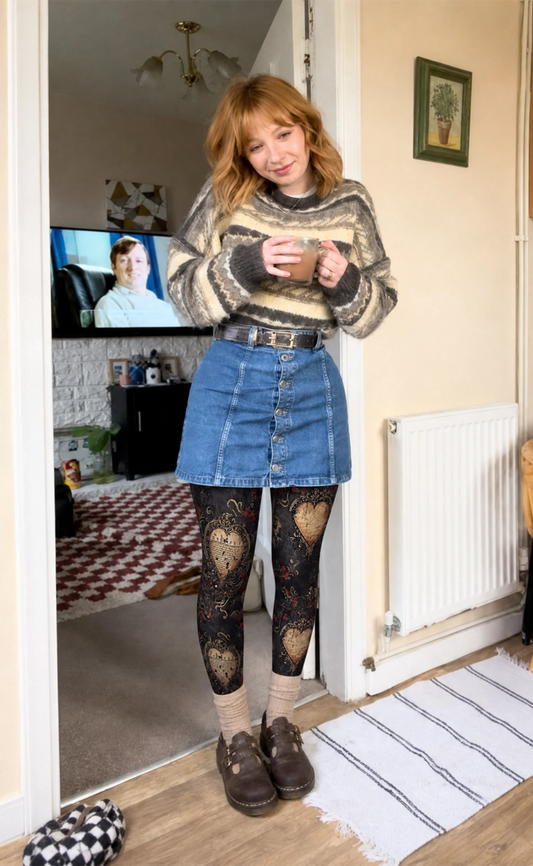 Black Ornate Heart Tights