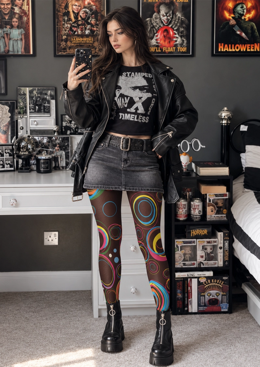 Black Color Circle Geometric Tights