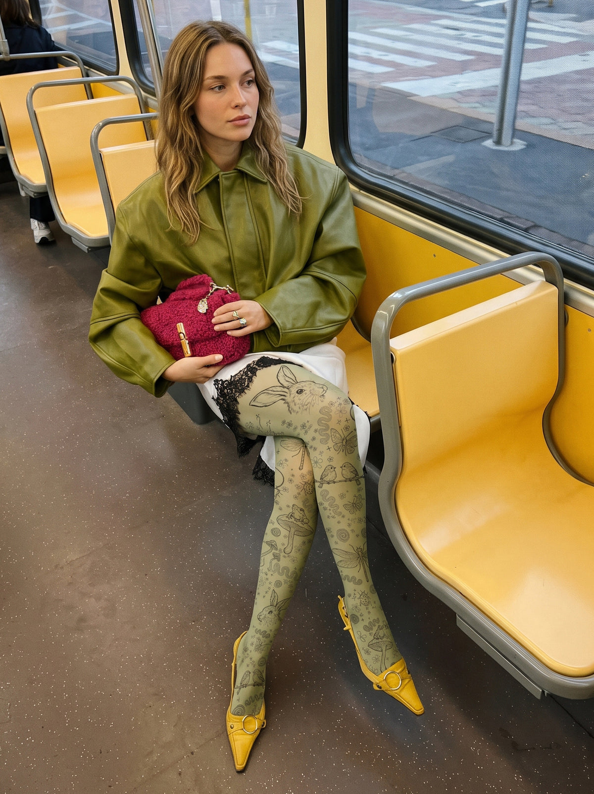 Green Rabbit and Mushroom Tights