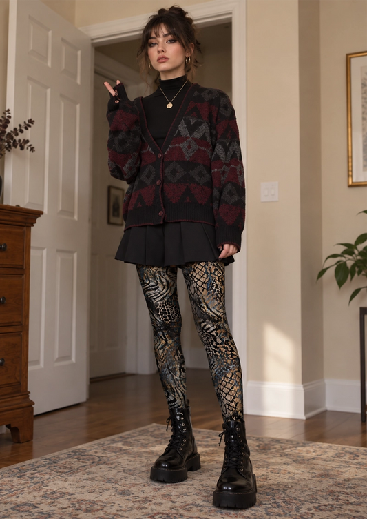 Black Mixed Animal Print Tights
