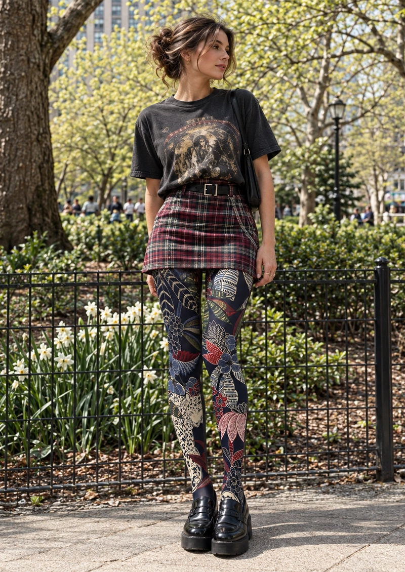 Navy Leopard Botanical Tights