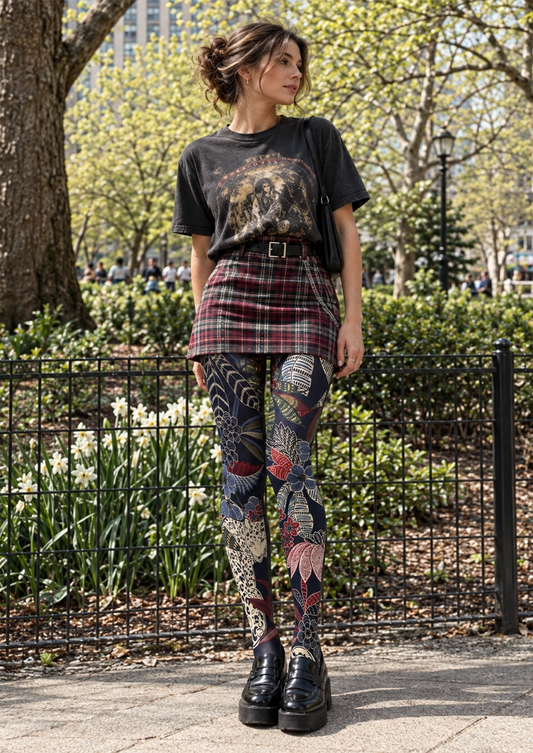 Navy Leopard Botanical Tights
