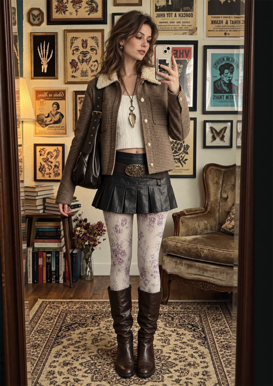 Ivory Lavender Floral Tights