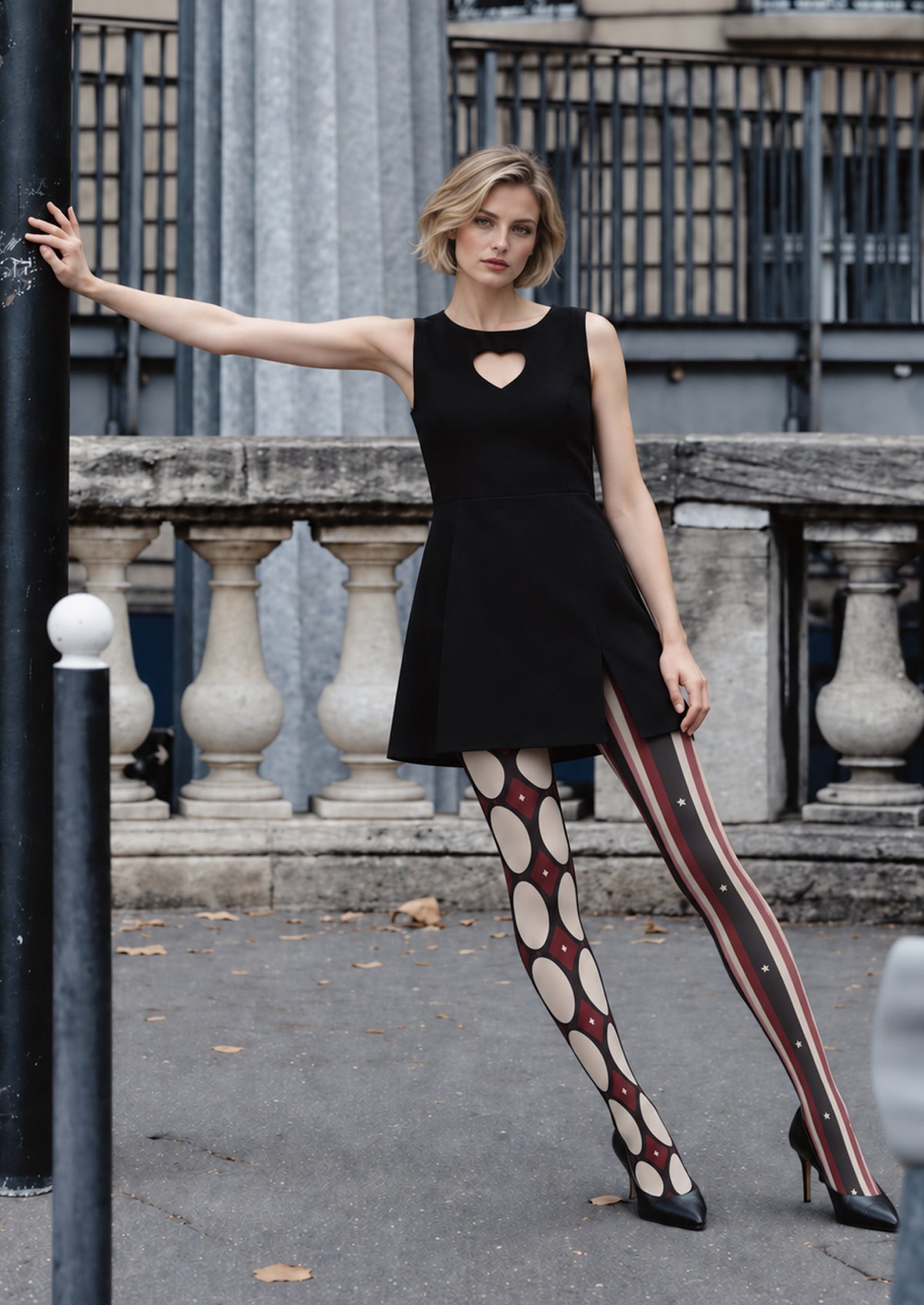 Black Geometric Stripe Tights