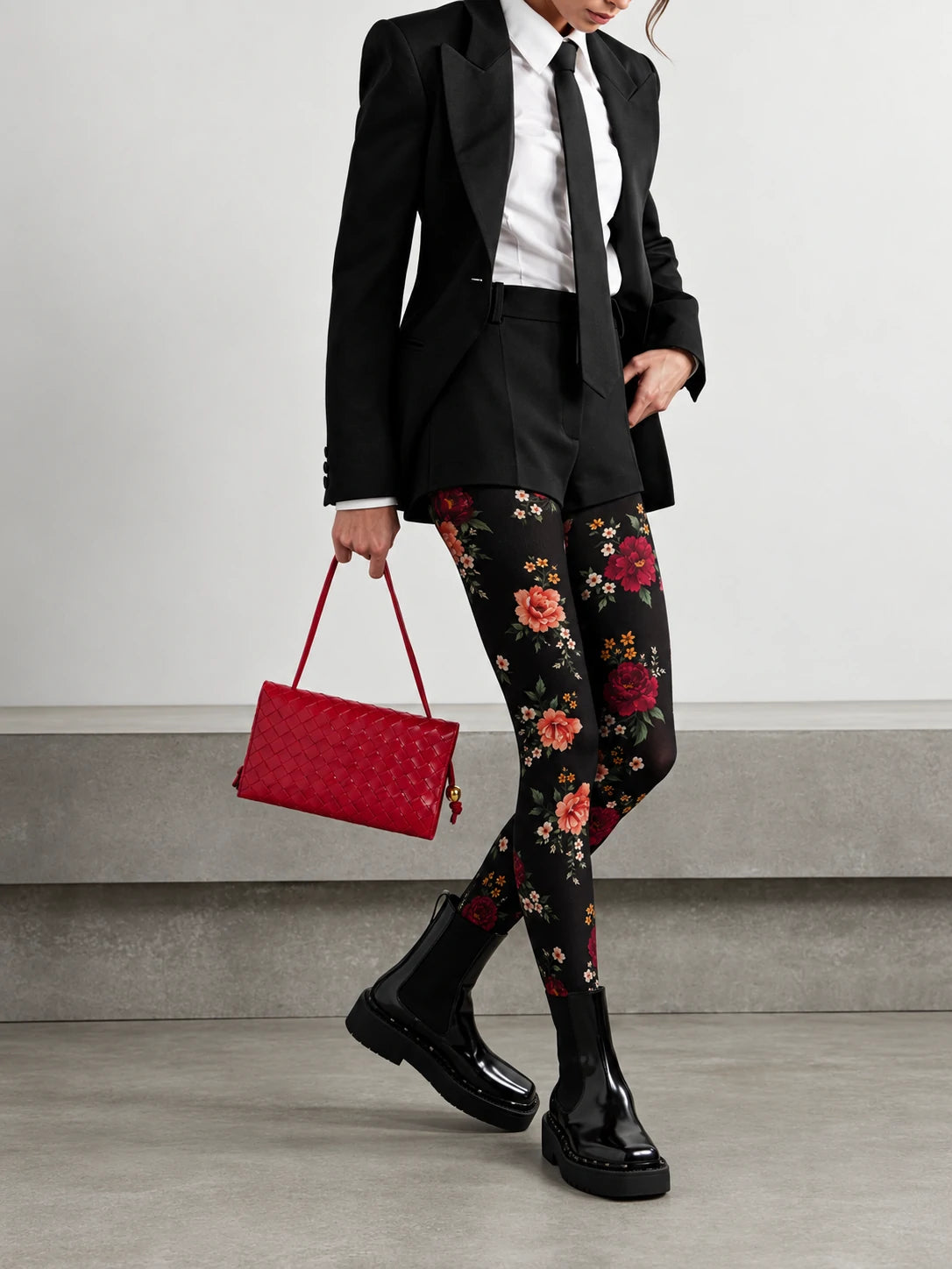 Black Garden Floral Tights