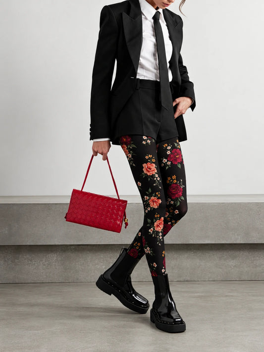Black Garden Floral Tights