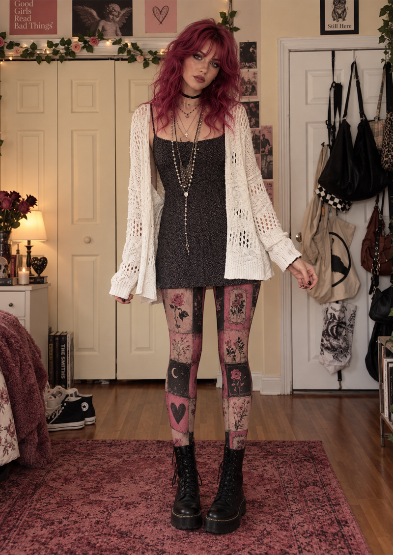 Pink Vintage Rose Patchwork Tights