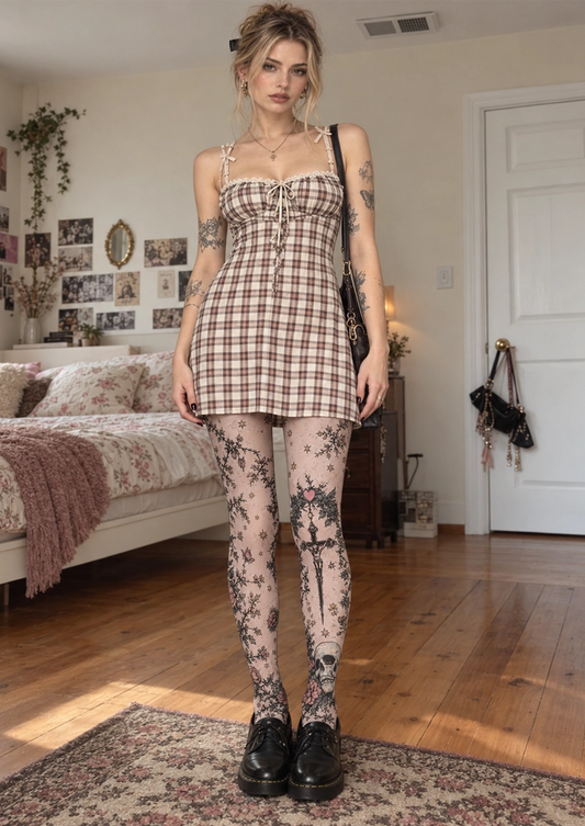 Pink Gothic Rose Cross Tights