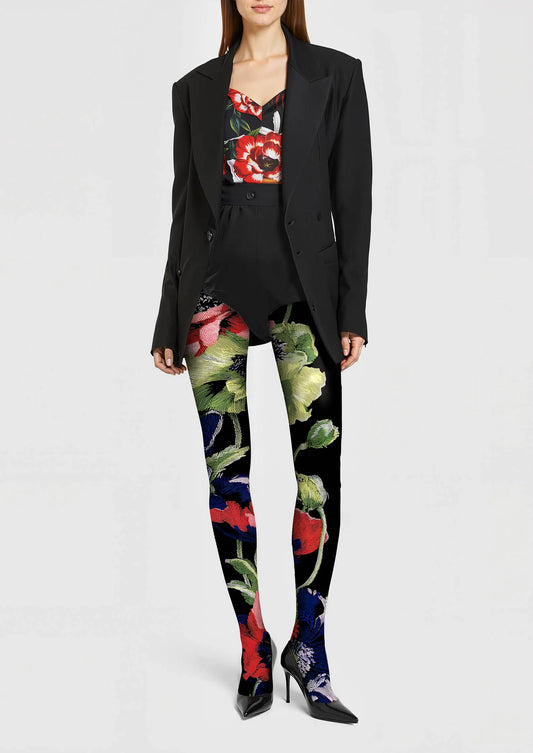Midnight Flora Print Tights Hosiery Pantyhose