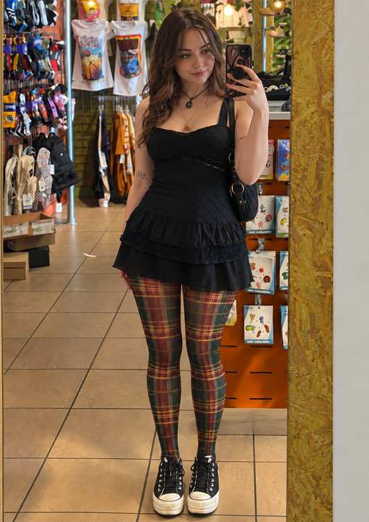 Green Burgundy Plaid Tights