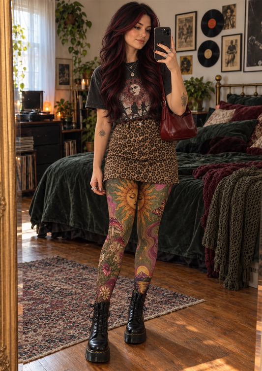 Green Celestial Floral Tights