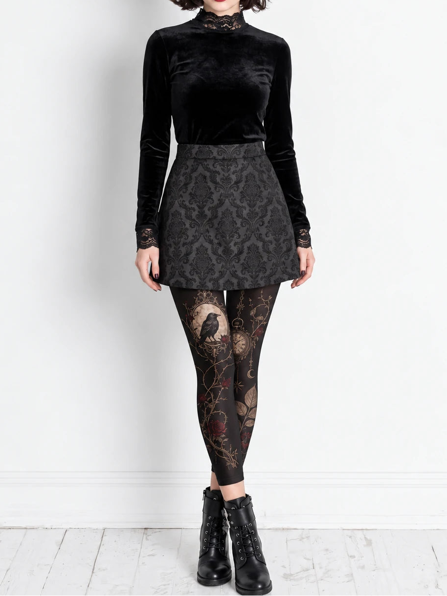 Black Raven Pocket Watch Footless Tights