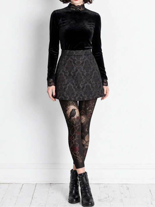 Black Raven Pocket Watch Footless Tights