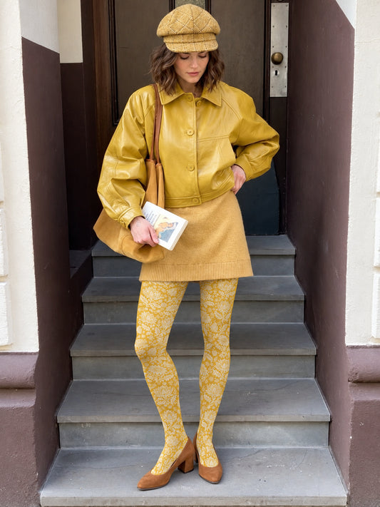 Yellow Floral Scroll Tights