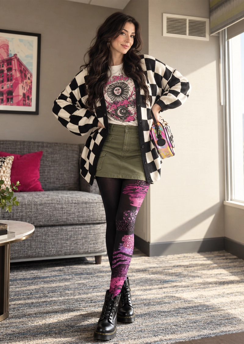 Black Pink Abstract Graffiti Tights