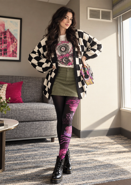 Black Pink Abstract Graffiti Tights
