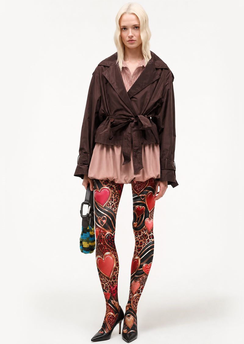 Black Leopard Heart Print Tights Hosiery Pantyhose