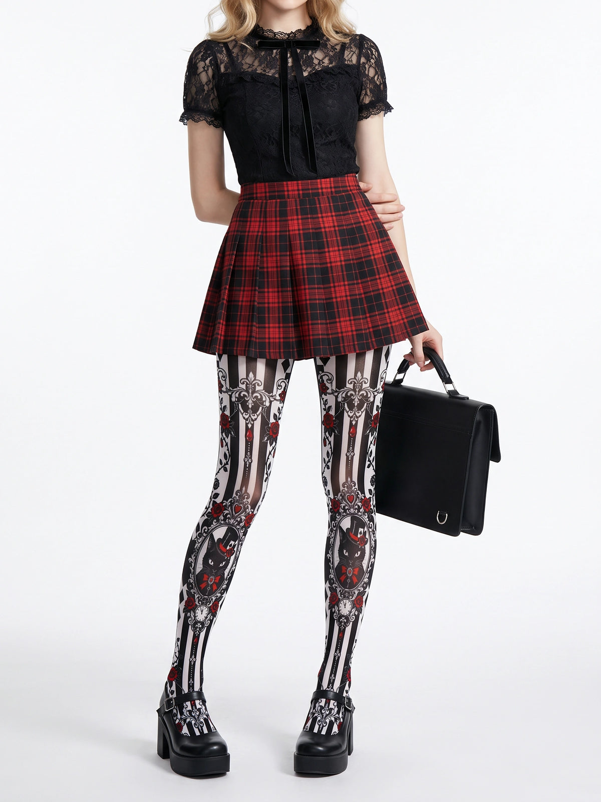 Black Cat and Red Rose Tights