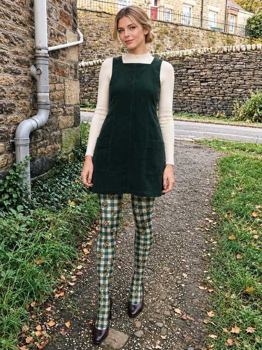 Green Gingham Floral Tights