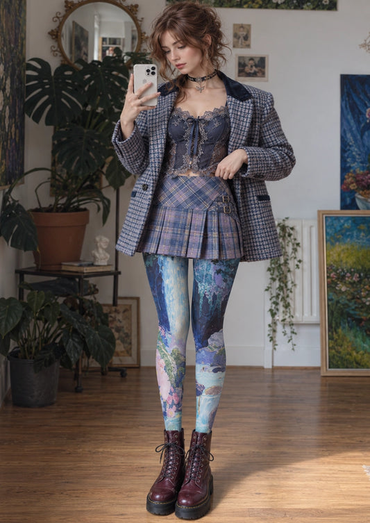 Blue Waterfall Floral Tights