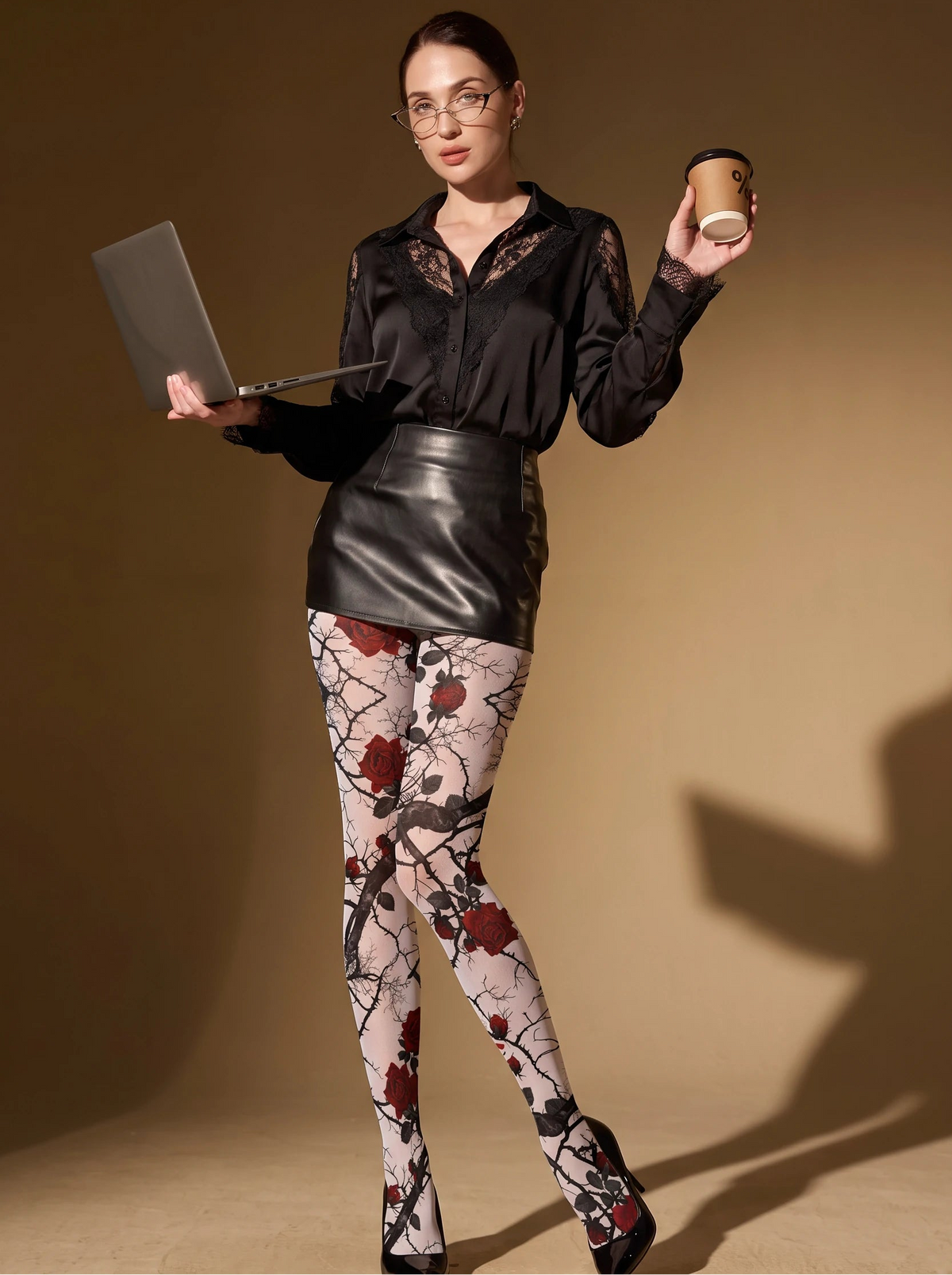 White Red Rose Thorn Tights