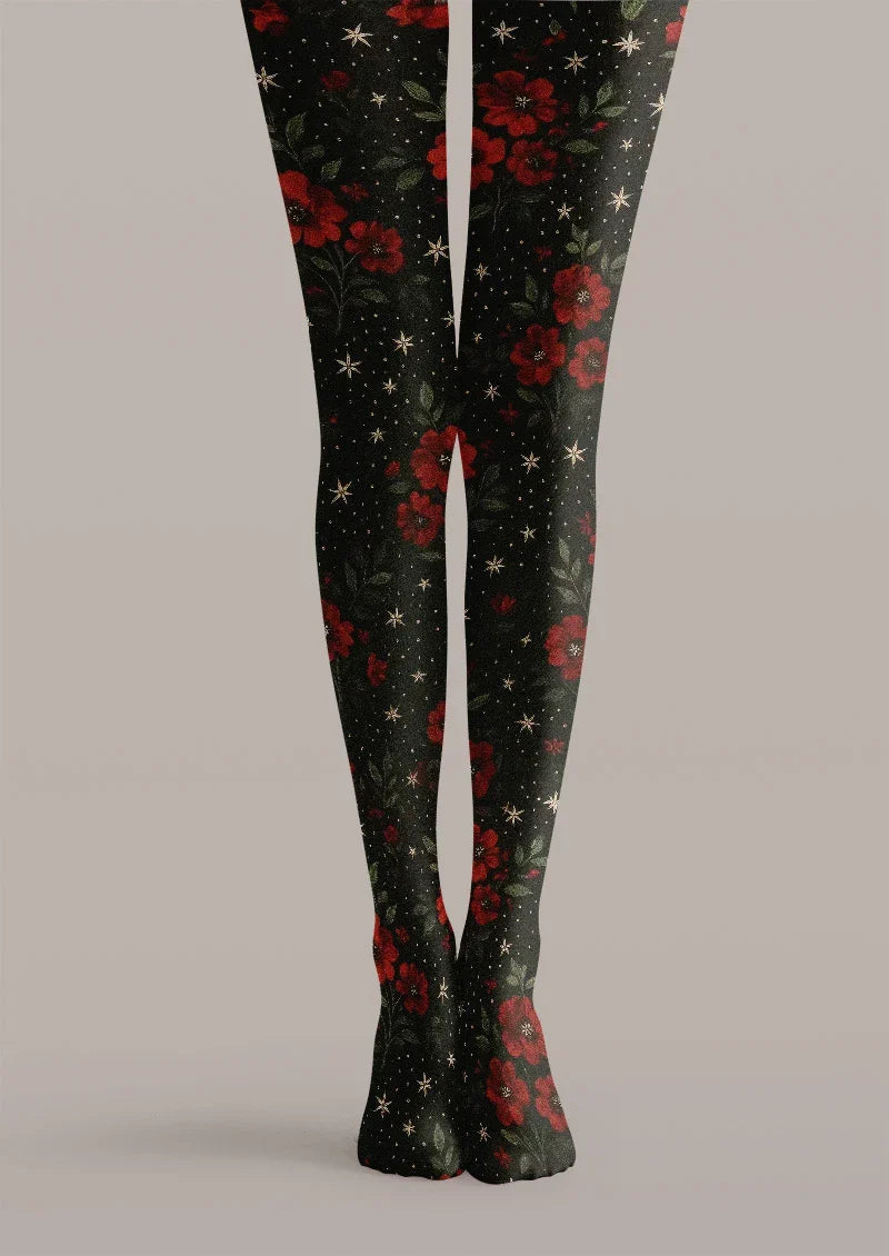 Gothic Rose Dark Floral Tights Hosiery Pantyhose