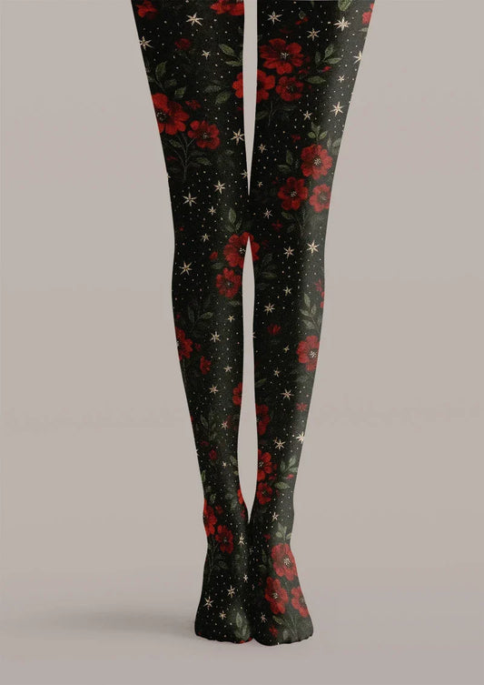 Gothic Rose Dark Floral Tights Hosiery Pantyhose