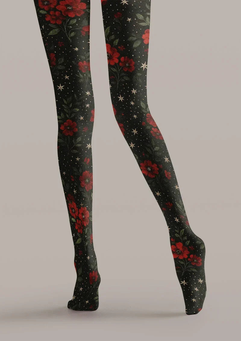 Gothic Rose Dark Floral Tights Hosiery Pantyhose