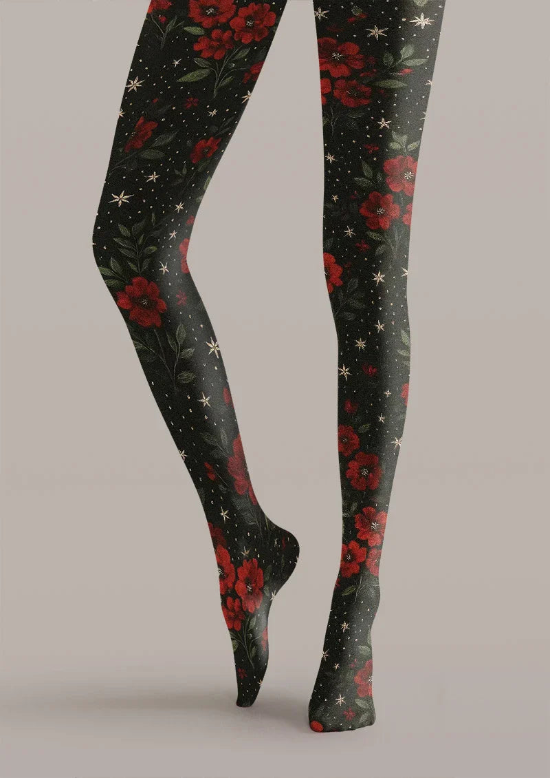 Gothic Rose Dark Floral Tights Hosiery Pantyhose