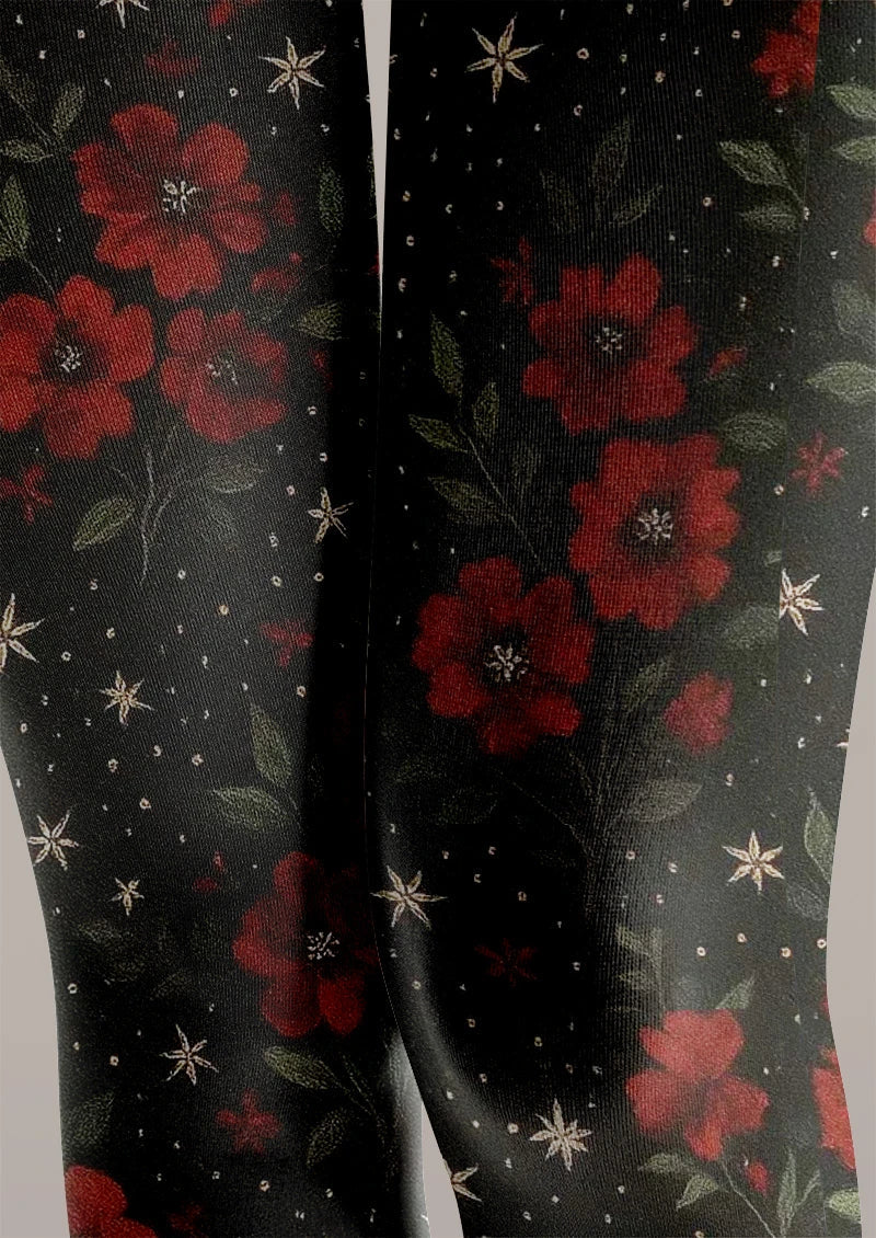 Gothic Rose Dark Floral Tights Hosiery Pantyhose