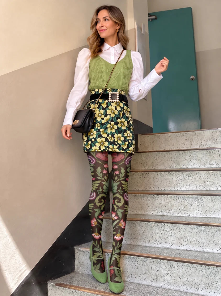 Brown Floral Tights