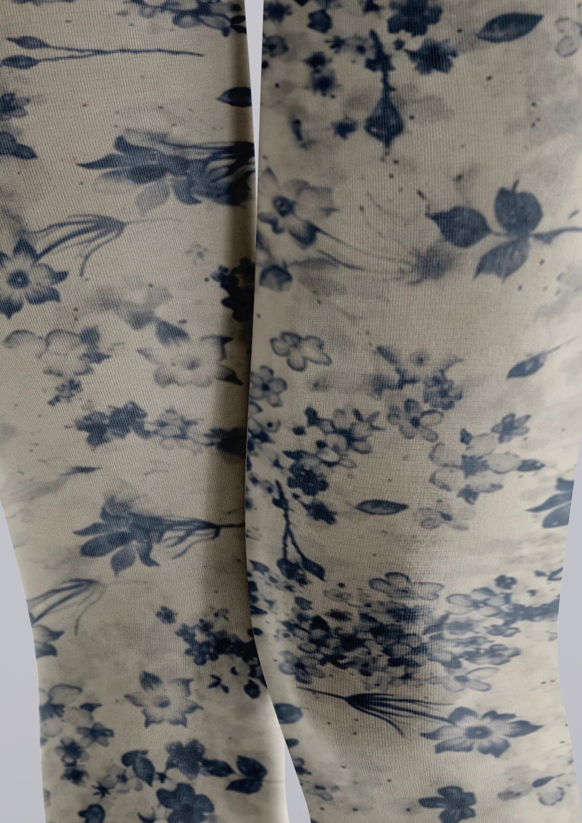 Beige Blue Floral Tights