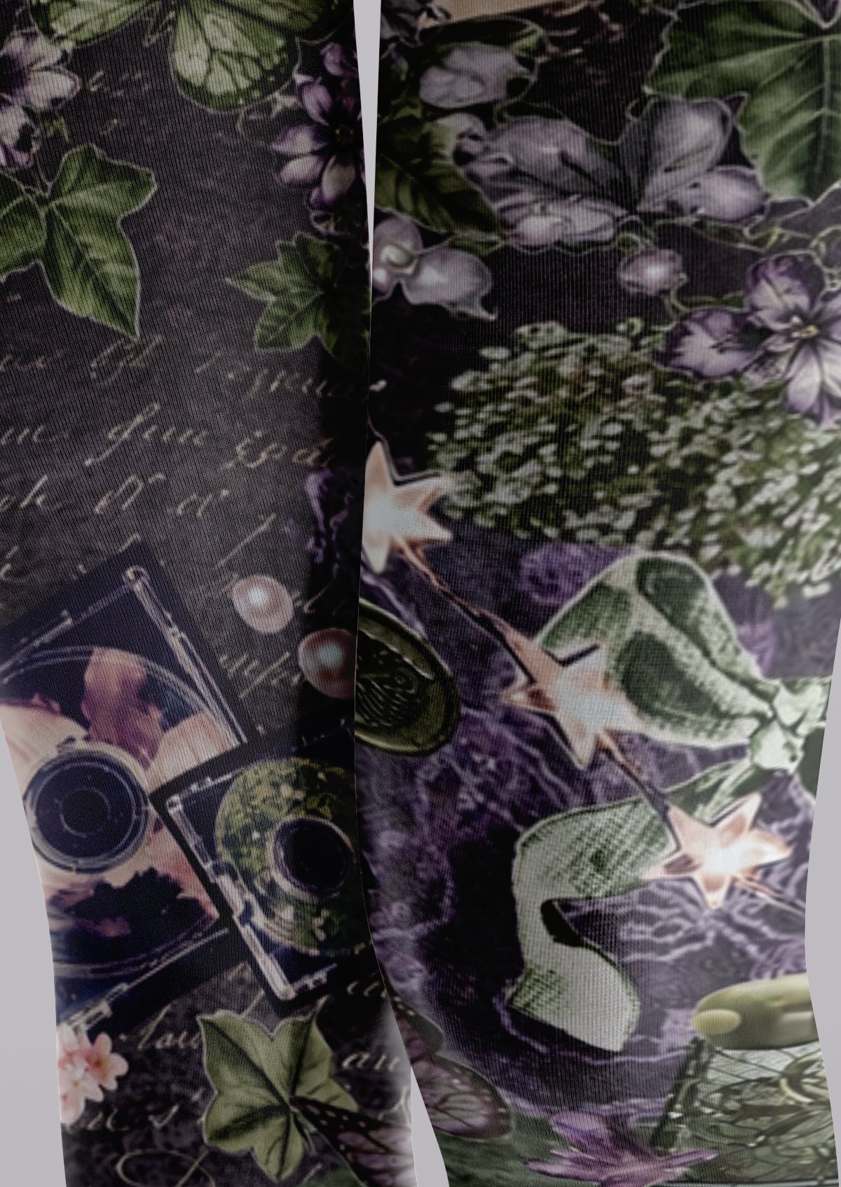 Black Gothic Botanical Collage Tights