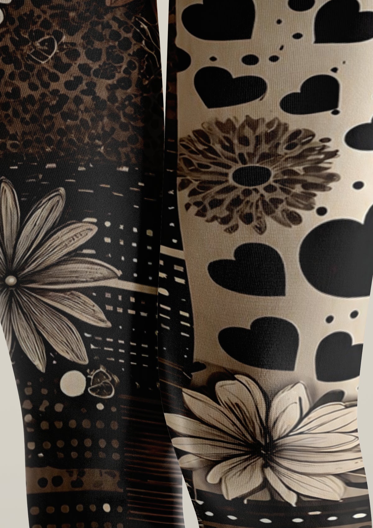 Black Floral Patchwork Tights