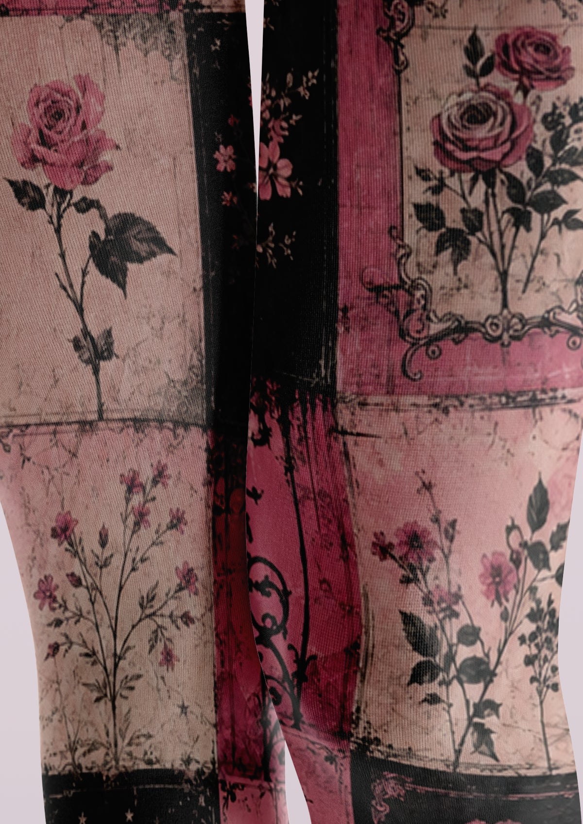 Pink Vintage Rose Patchwork Tights