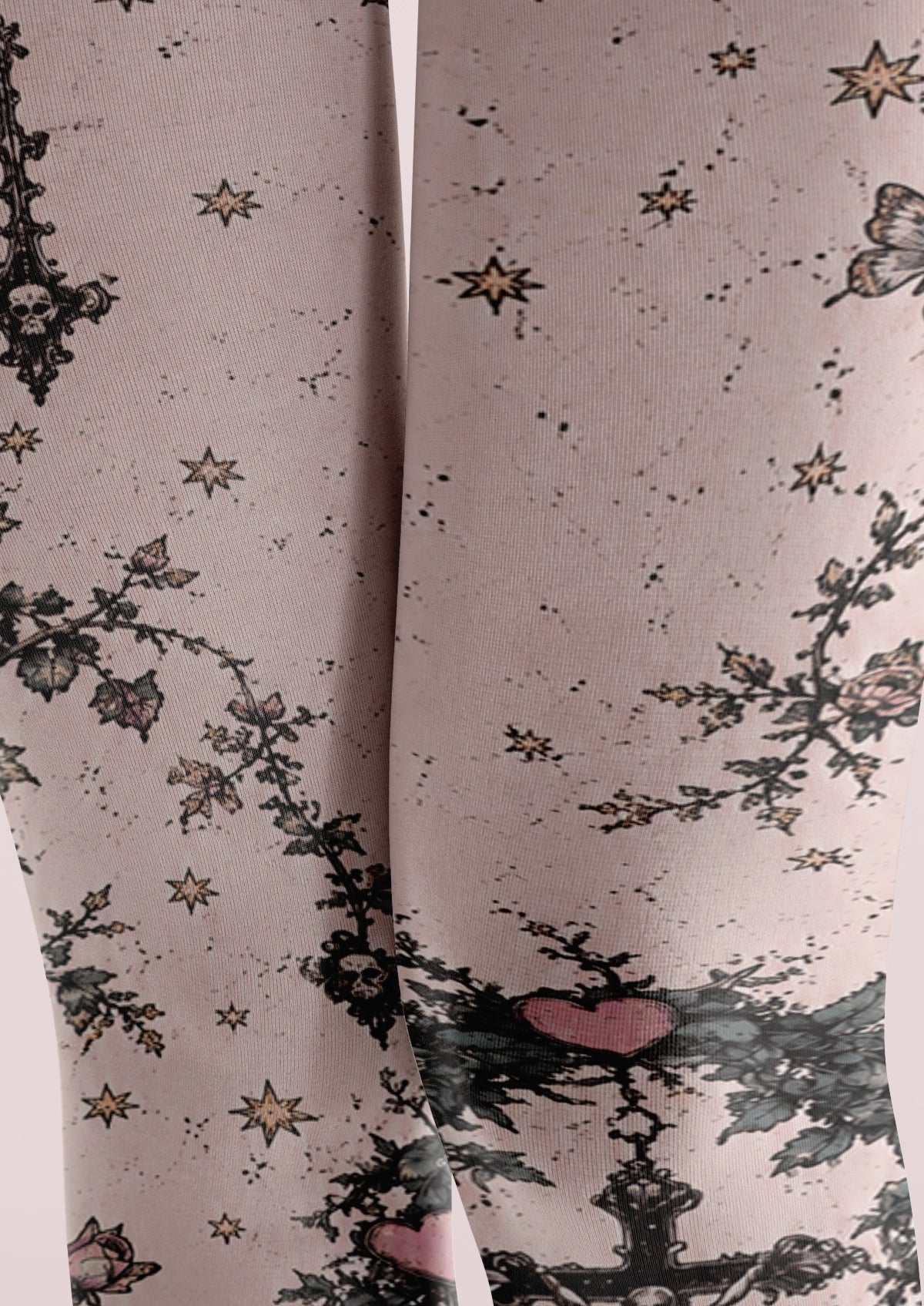 Pink Gothic Rose Cross Tights