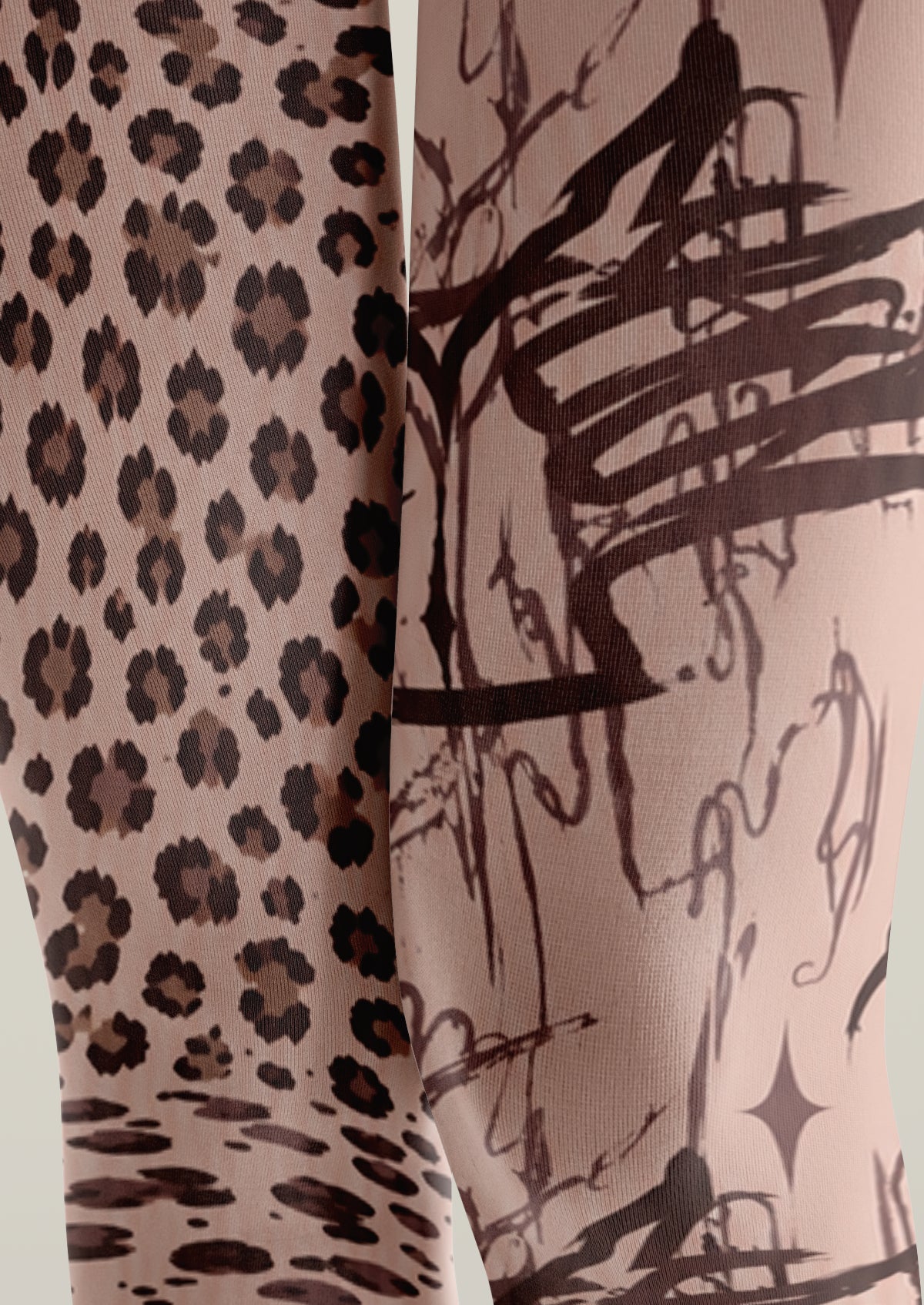 Beige Leopard Graffiti Tights