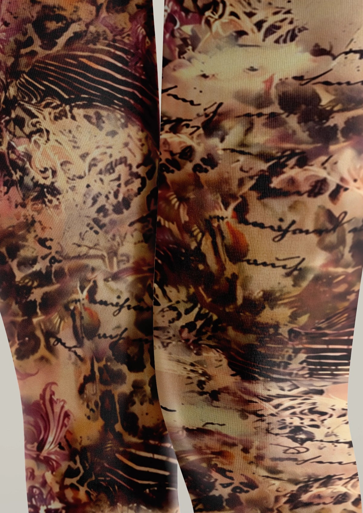 Beige Animal Script Tights