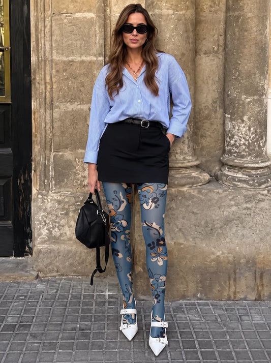 Blue Floral Tights
