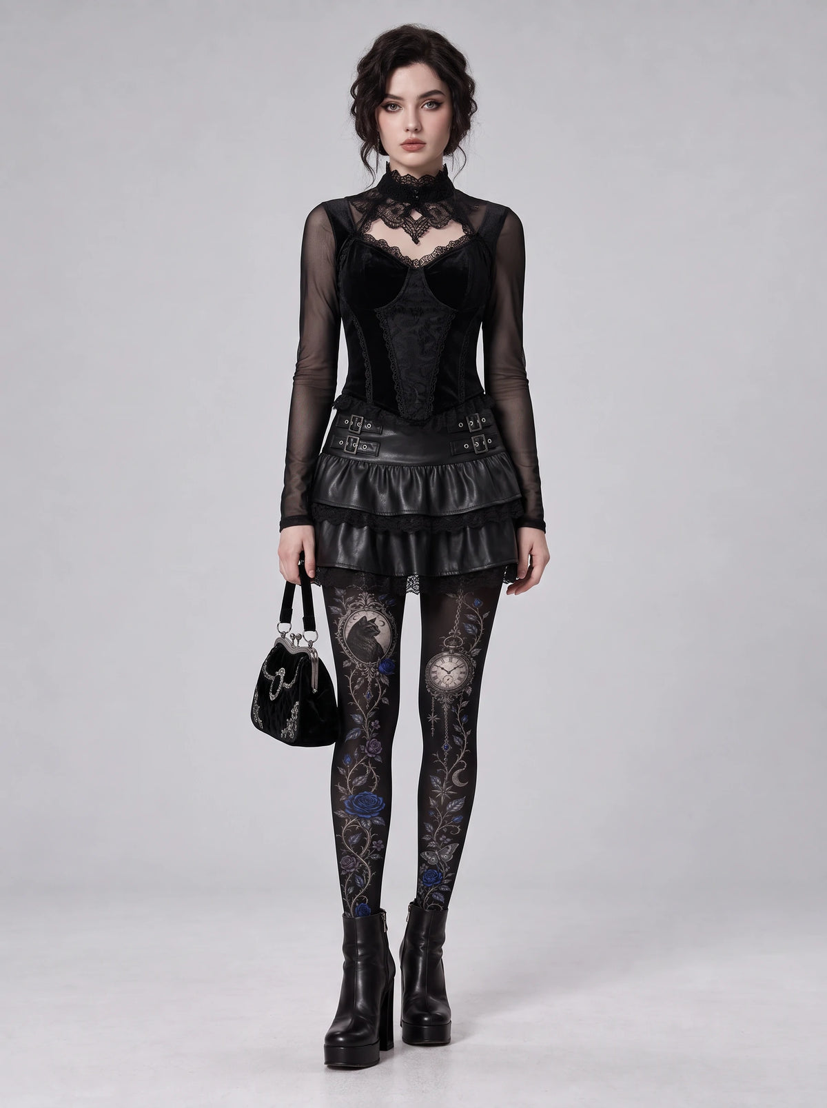 Black Cat Pocket Watch Tights