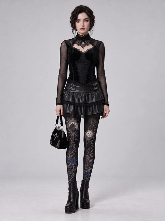 Black Cat Pocket Watch Tights