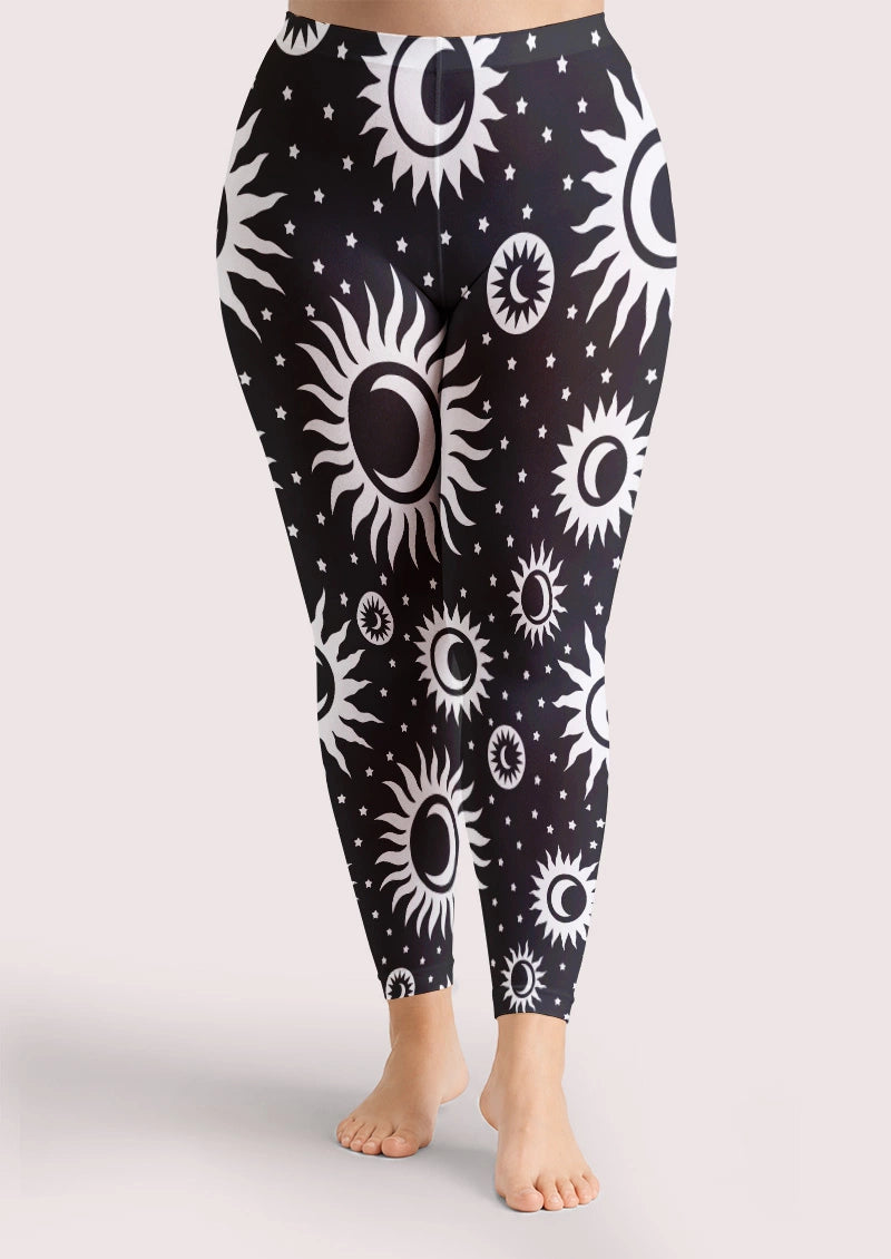 Celestial Sun Moon Print Footless Tights Hosiery Leggings
