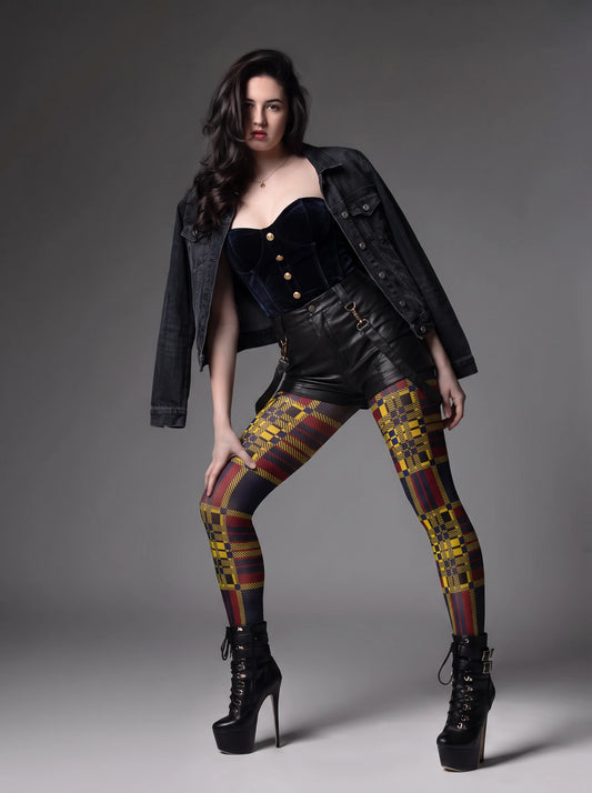 Black Yellow Red Plaid Tights