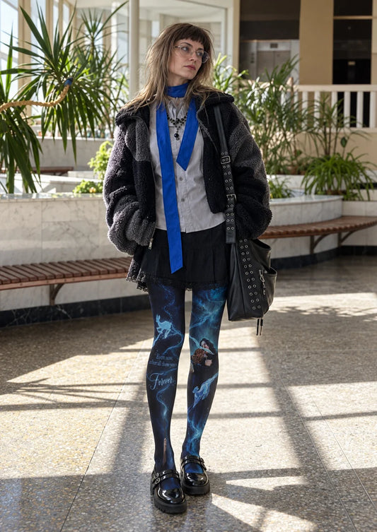 Black Blue Spirit Illustration Tights