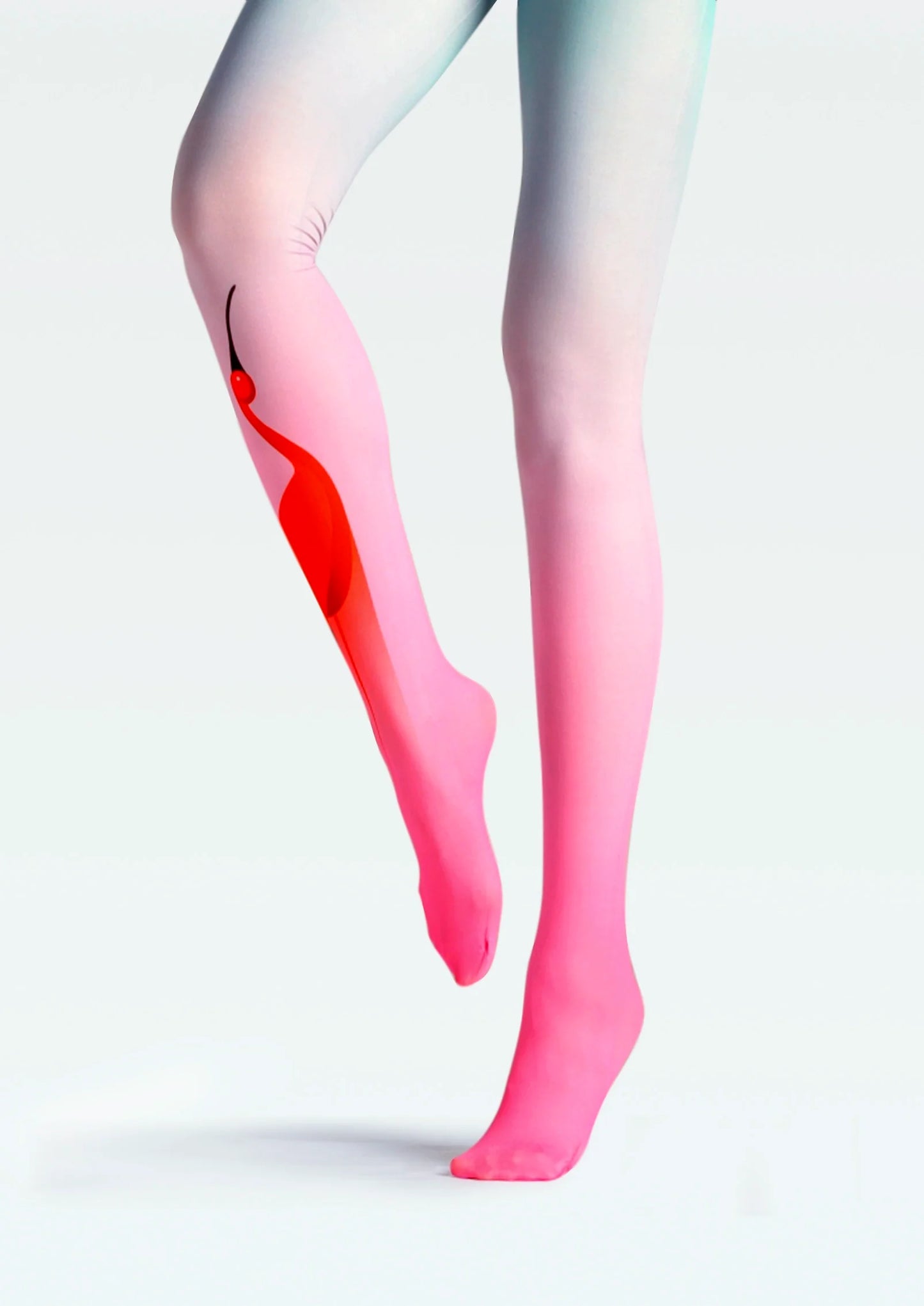 Red Crane in Azure Print Tights Hosiery Pantyhose