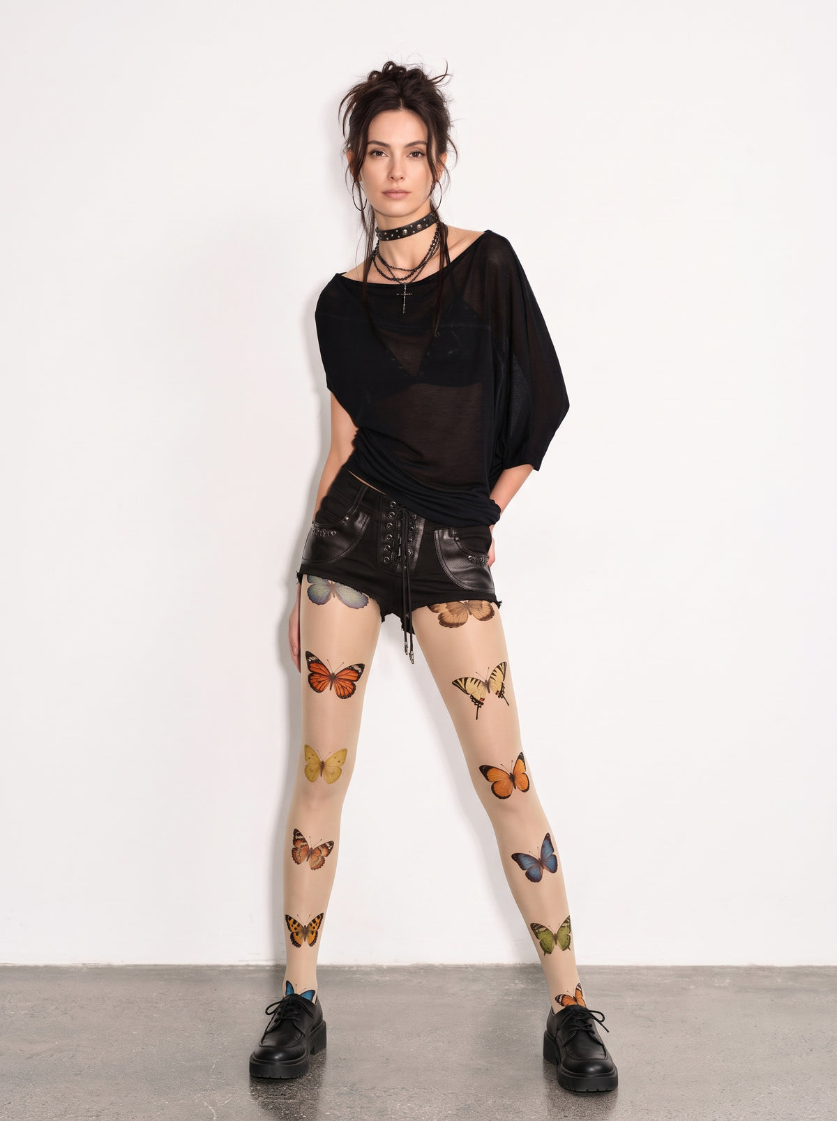 Beige Butterfly Tights