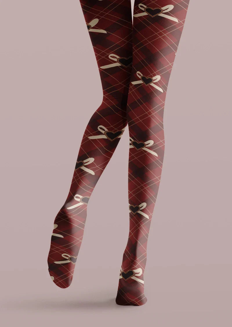 Red Tartan Bow Plaid Tights Hosiery Pantyhose