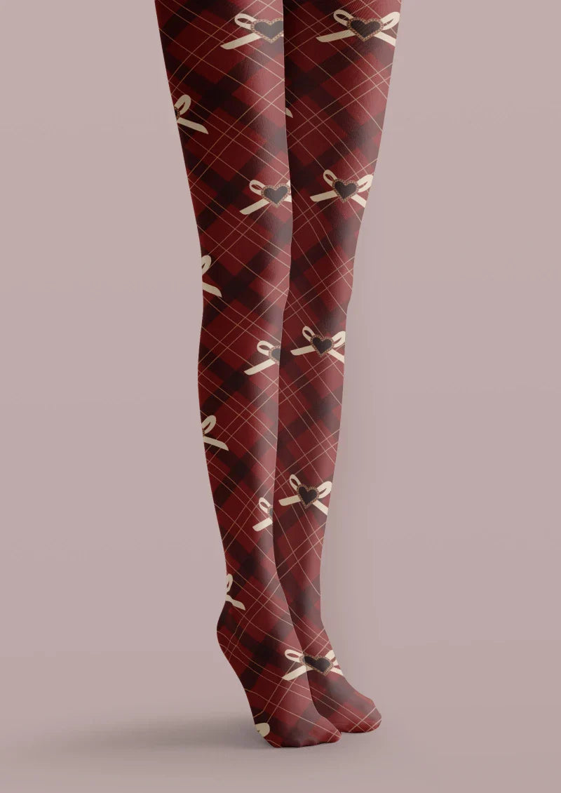 Red Tartan Bow Plaid Tights Hosiery Pantyhose