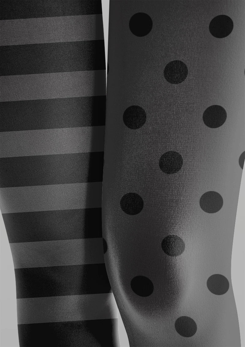 Striped & Polka Dot Gray Tights Hosiery Pantyhose